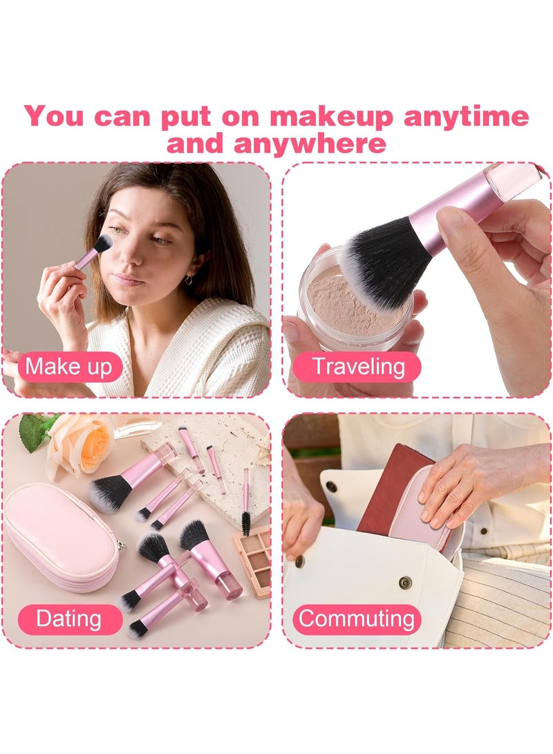 10 PCS Mini Travel Makeup Brushes Set, Pink Portable Full Complete Function Cosmetic Kit with Brush - Image 3